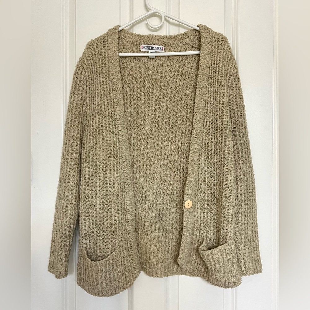 Vintage Joan Harper Tan Knit Cardigan - size L